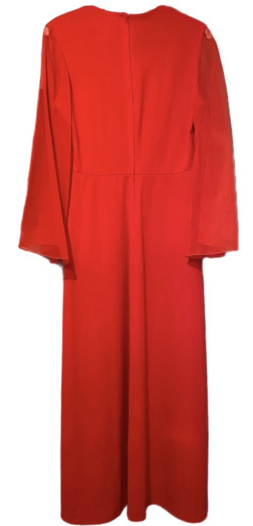 Vintage Sears Fashions Maxi Dress Evening Gown Women’s 18 Red Sheer Bell Sleeves