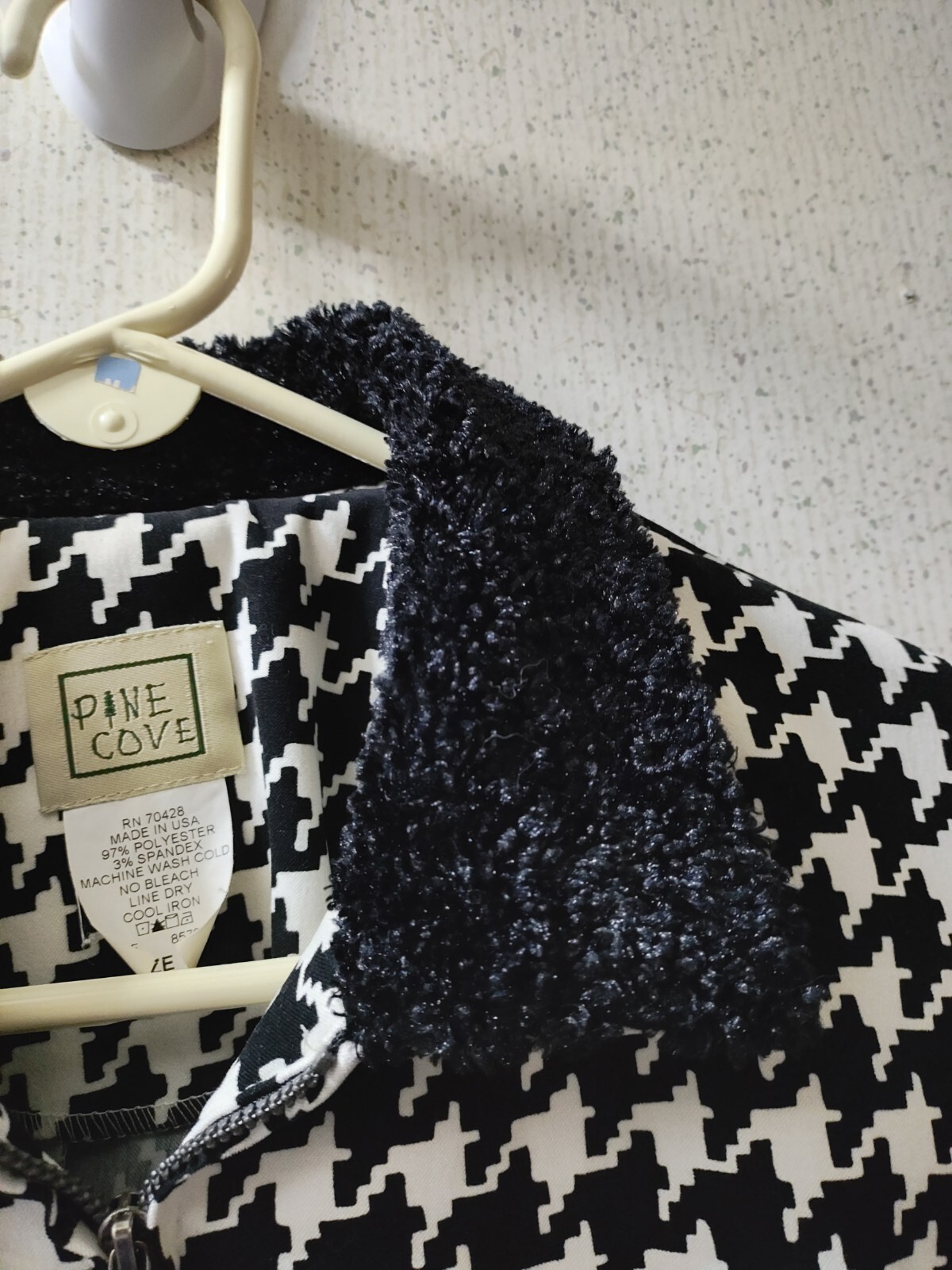 Vintage Pine Cove Houndstooth Jacket Zip-up Women’s 8 Fuzzy Collar Y2K 90s Clean