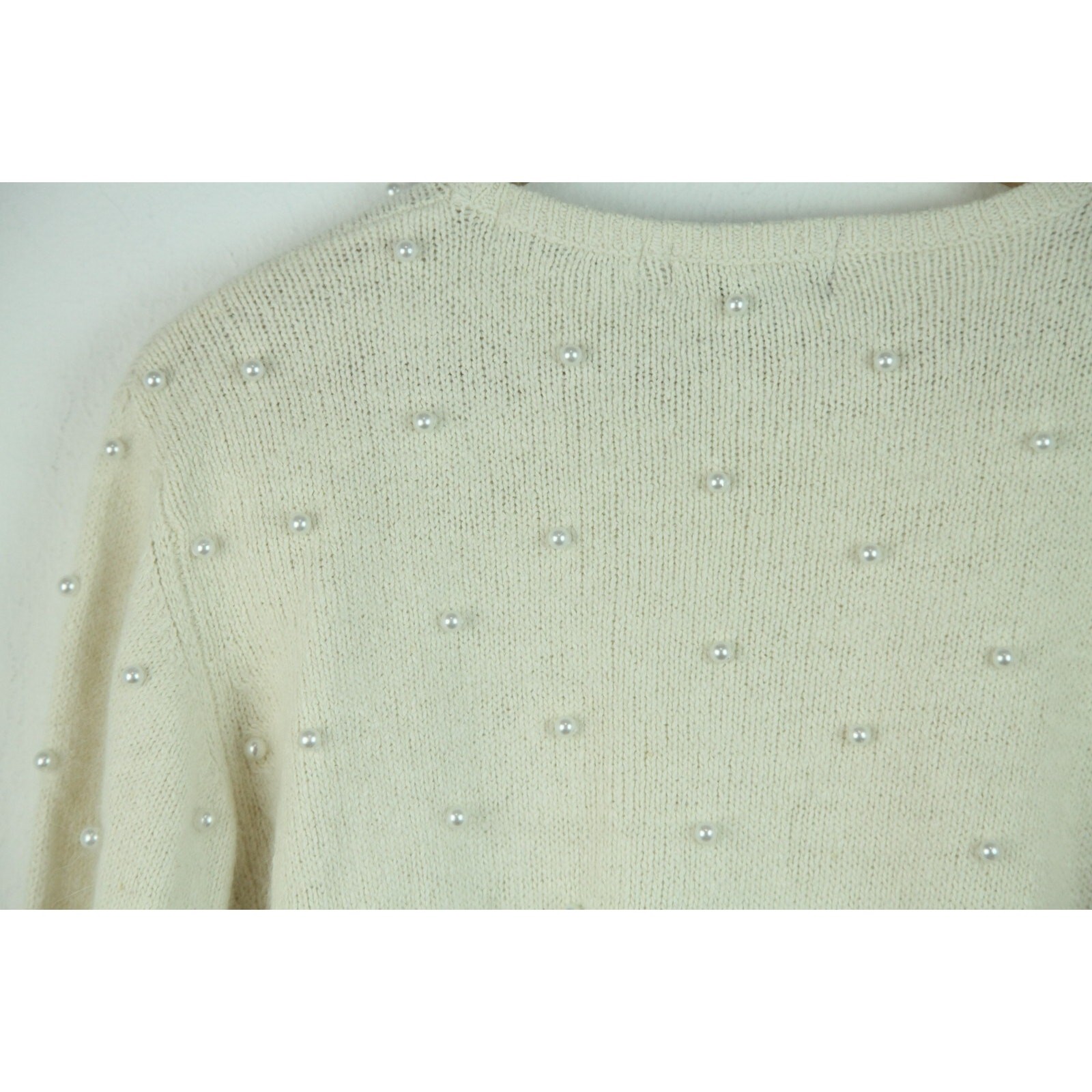 Vintage Medium Sweater Pearl Beaded Cream Angora Silk Coquette Girly Old Money