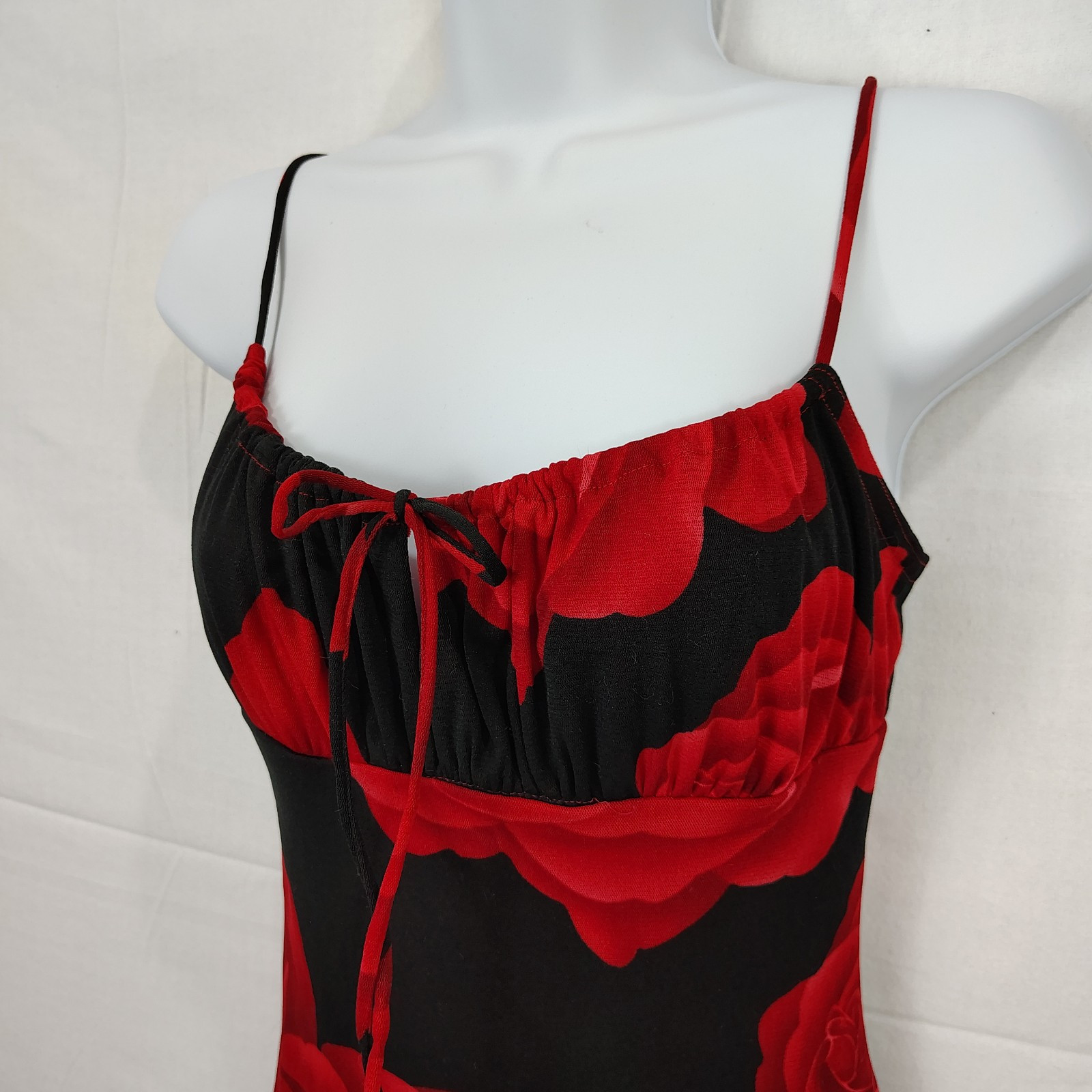 Vtg La Belle Slip Dress Mini Sz Small Y2K Babydoll Strappy Pinup USA Dark Floral
