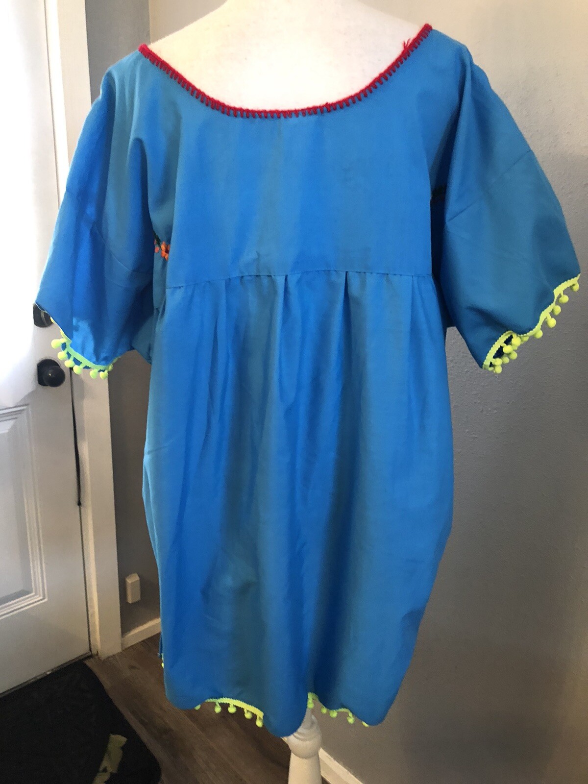 Mexico Molina Embroidered Pullover Blouse w/Pom Poms-Plus Size 4XL