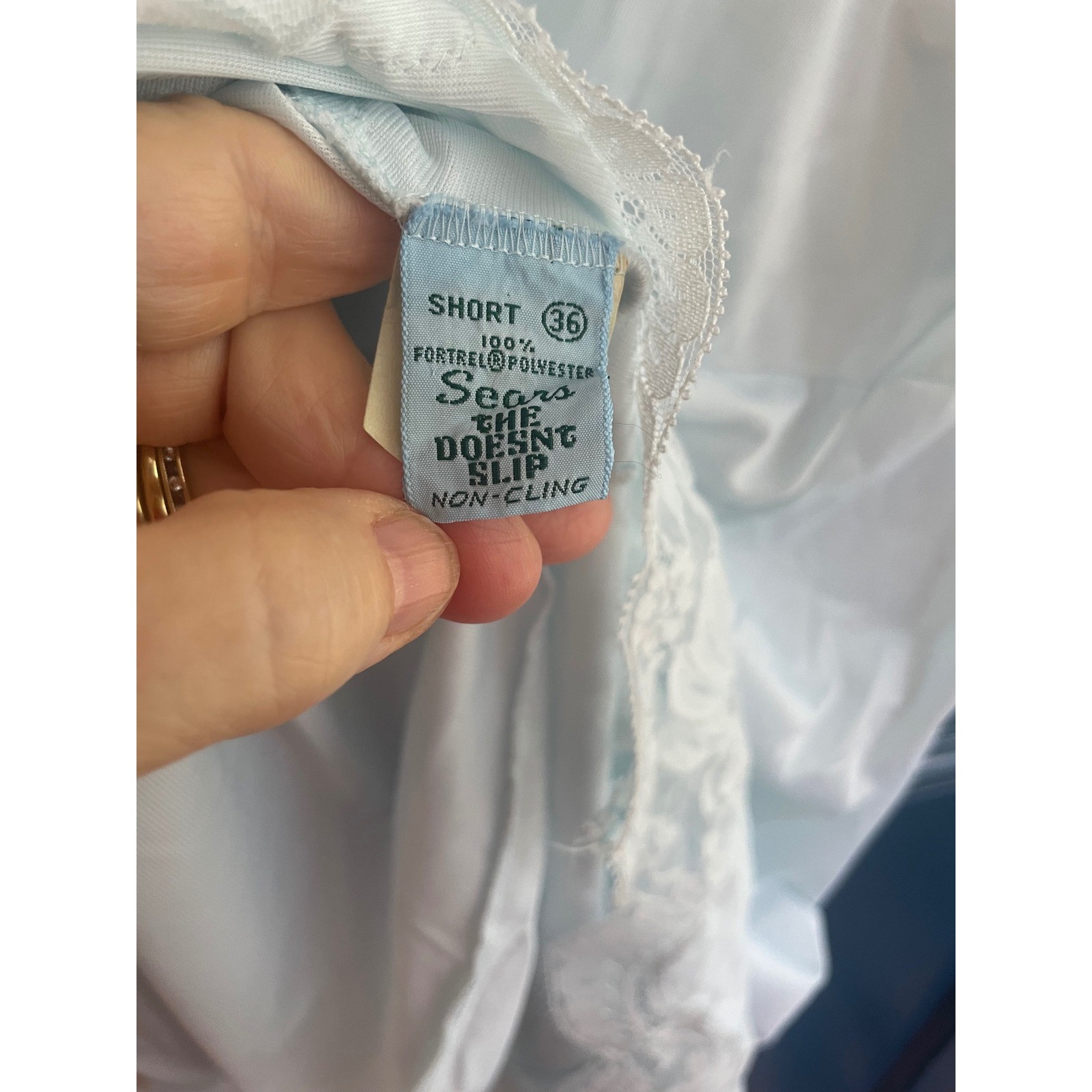 Vintage Sears Slip Dress Hand Dyed Blue Lace Trim Size 36