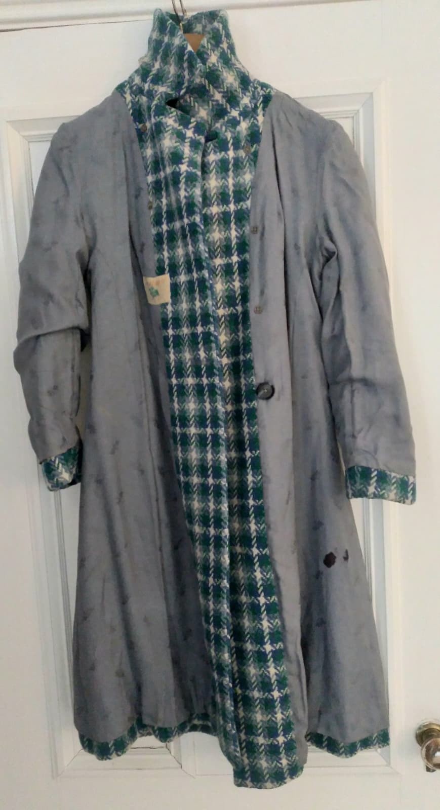 TALBOTS Vintage 60’s Heavy Tweed Wool Coat Lined Scottish Green Blue XS S M 70’s