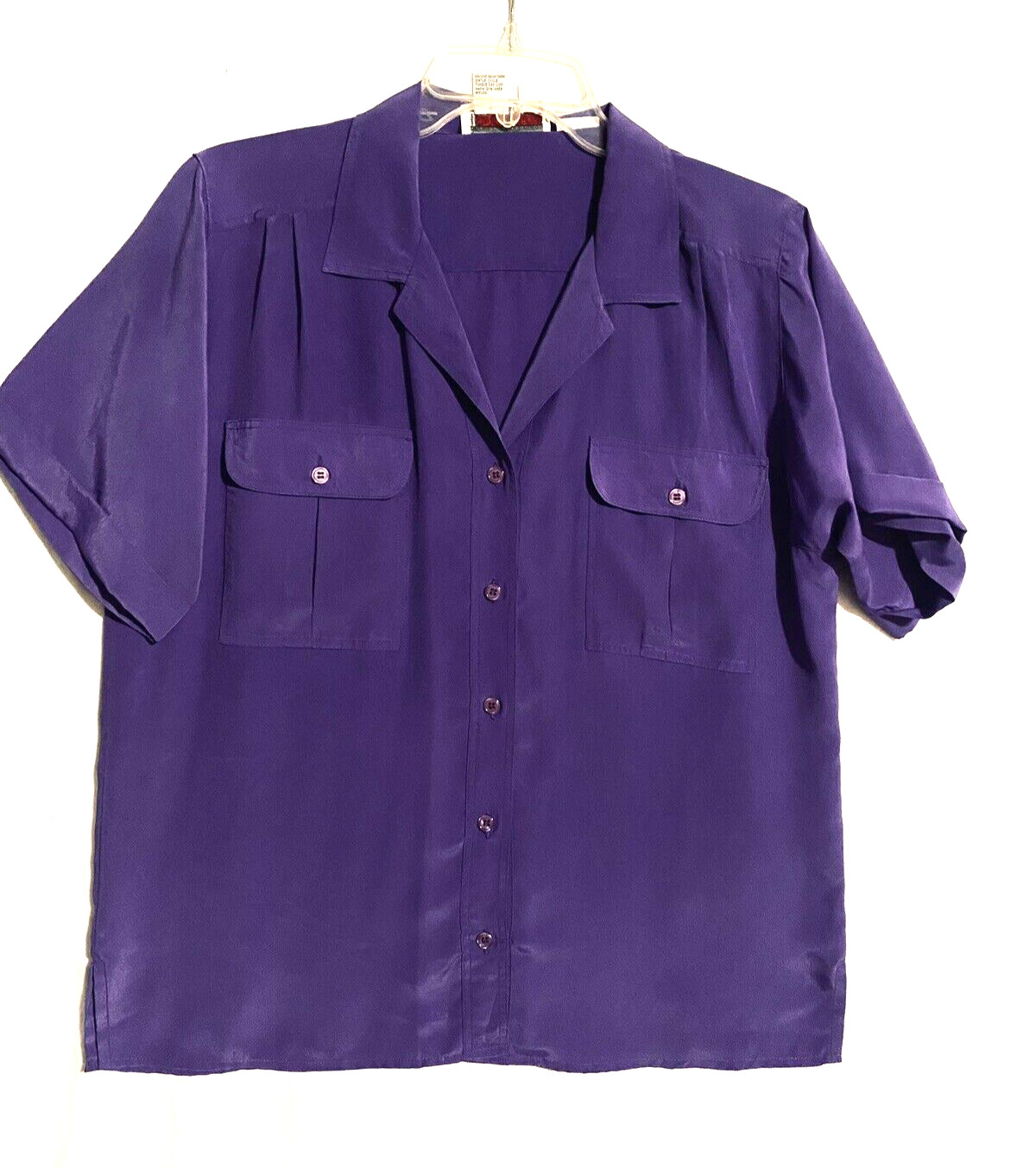 Womens VTG Satiny Blouse Size 12 Lindsey Blake Purple Button Up Short Sleeves