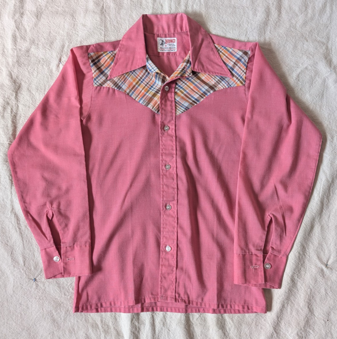 Bronco Vintage 60s 70s Women’s Faded Pink Classic Western Rodeo Shirt Size 16