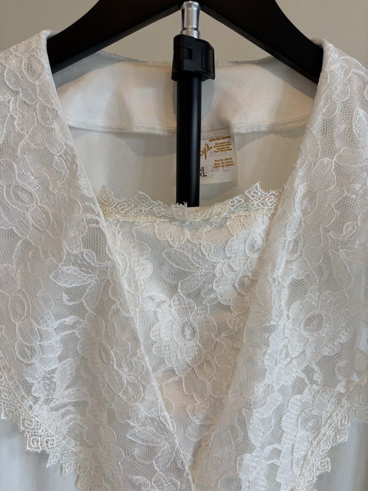 Vintage LeVoy’s White Victorian Lace Yoke Blouse, Polyester, Button Cuffs, XL