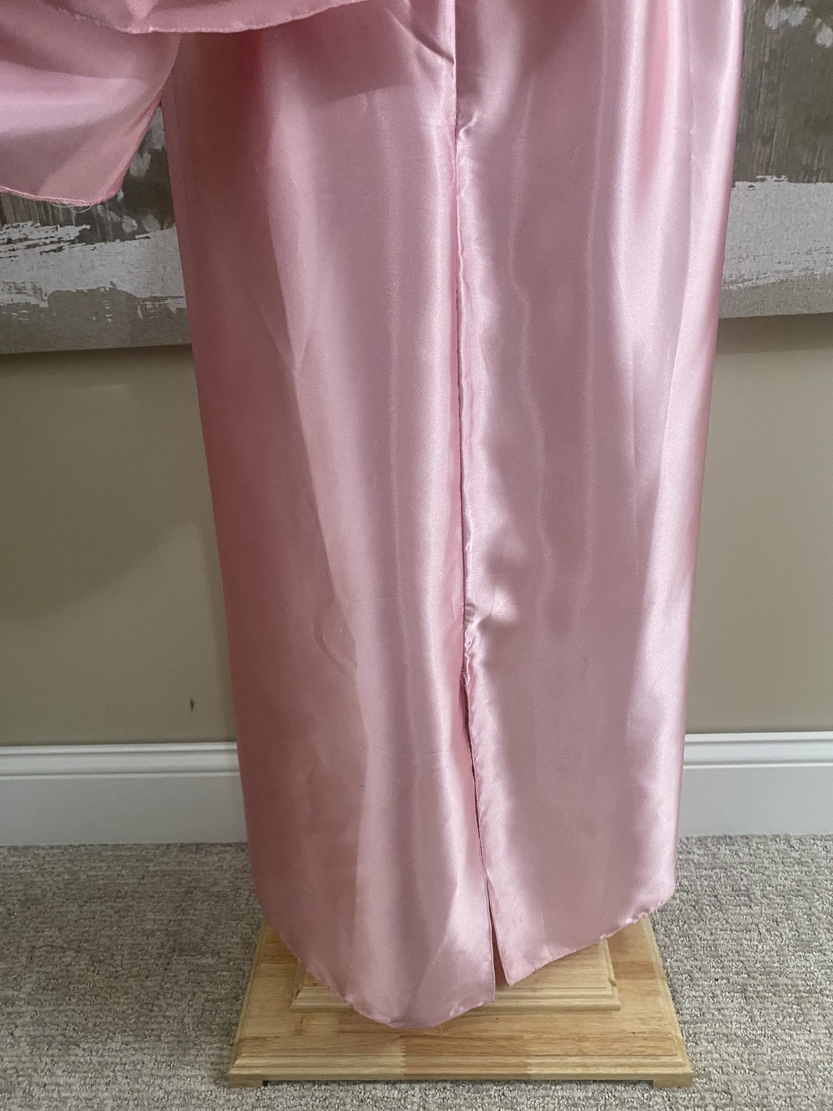 VTG 70’s Pink Satin Union Made Coquette Back Cascade Prom Bridesmaid Dress S