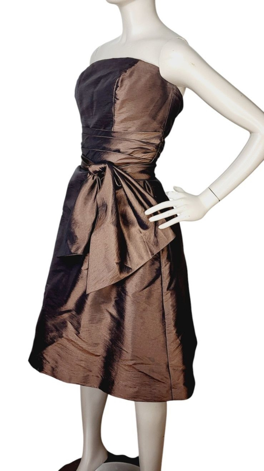 Vintage Bill Levkoff Brown Taffeta Strapless Big Bow A-Line Party Dress Size 10