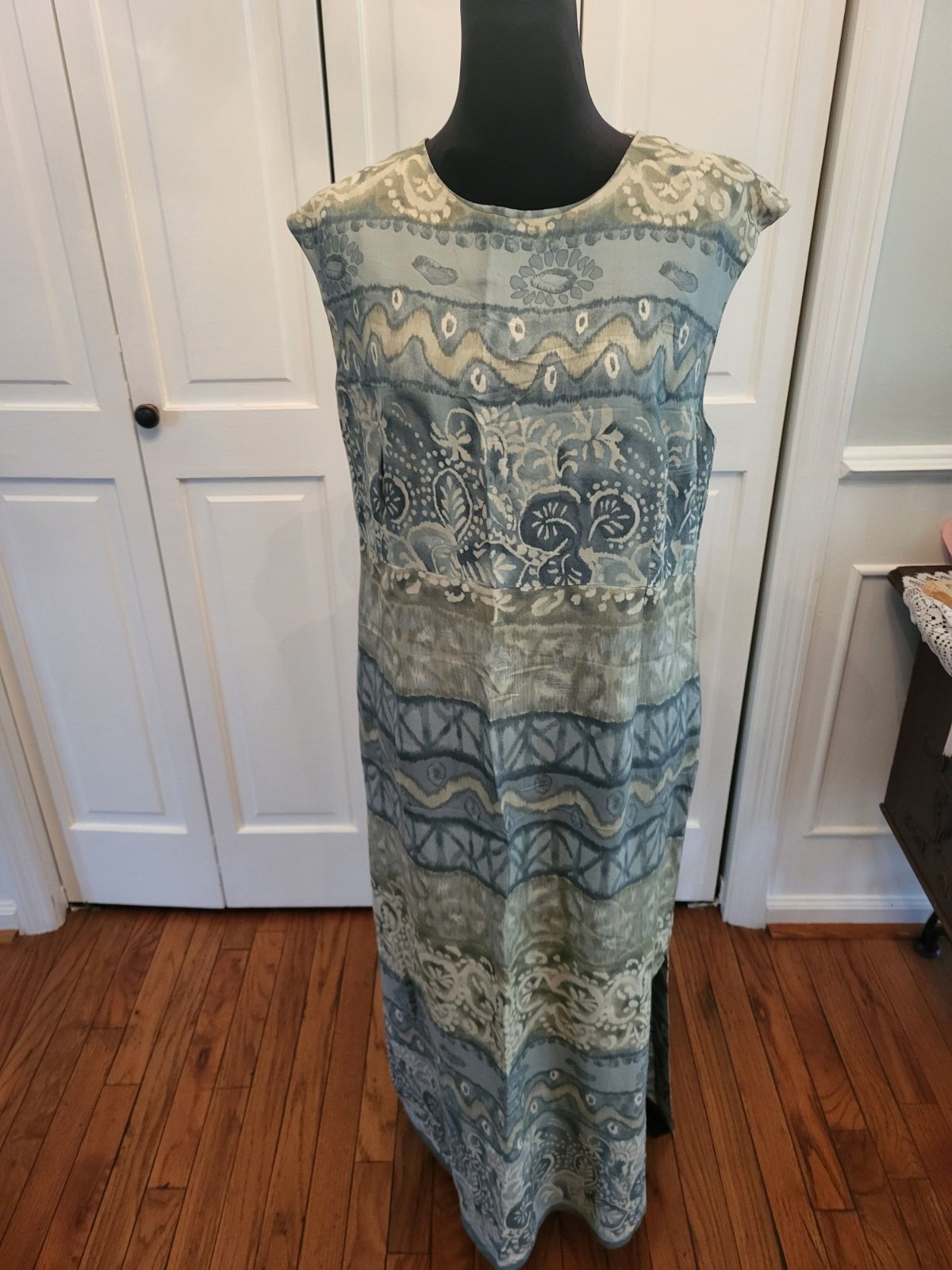 Vintage 90s Seafoam/Aqua Print 2 Piece Dress Set 14P Coastal Spring Easter Artsy