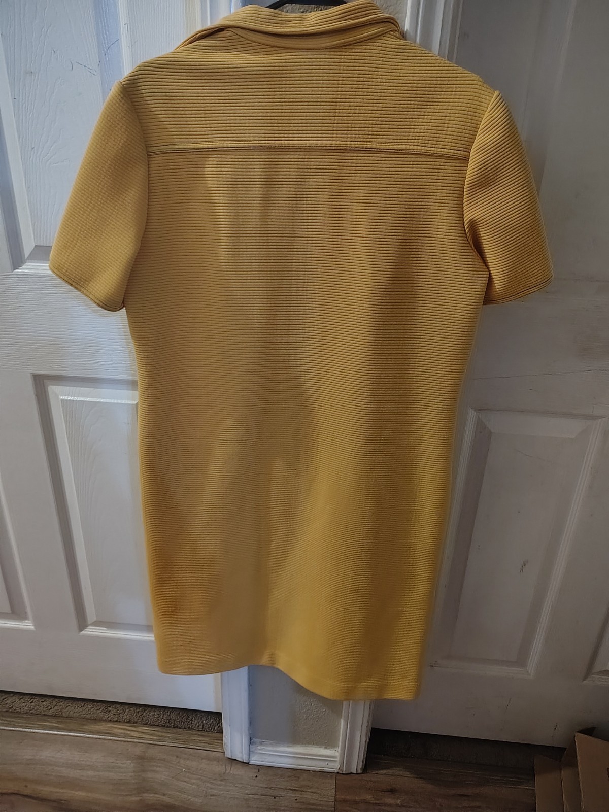 Vtg 60s 70s Route One Coast to Coast Yellow Ribbed Knit Zip Front Shift Dress