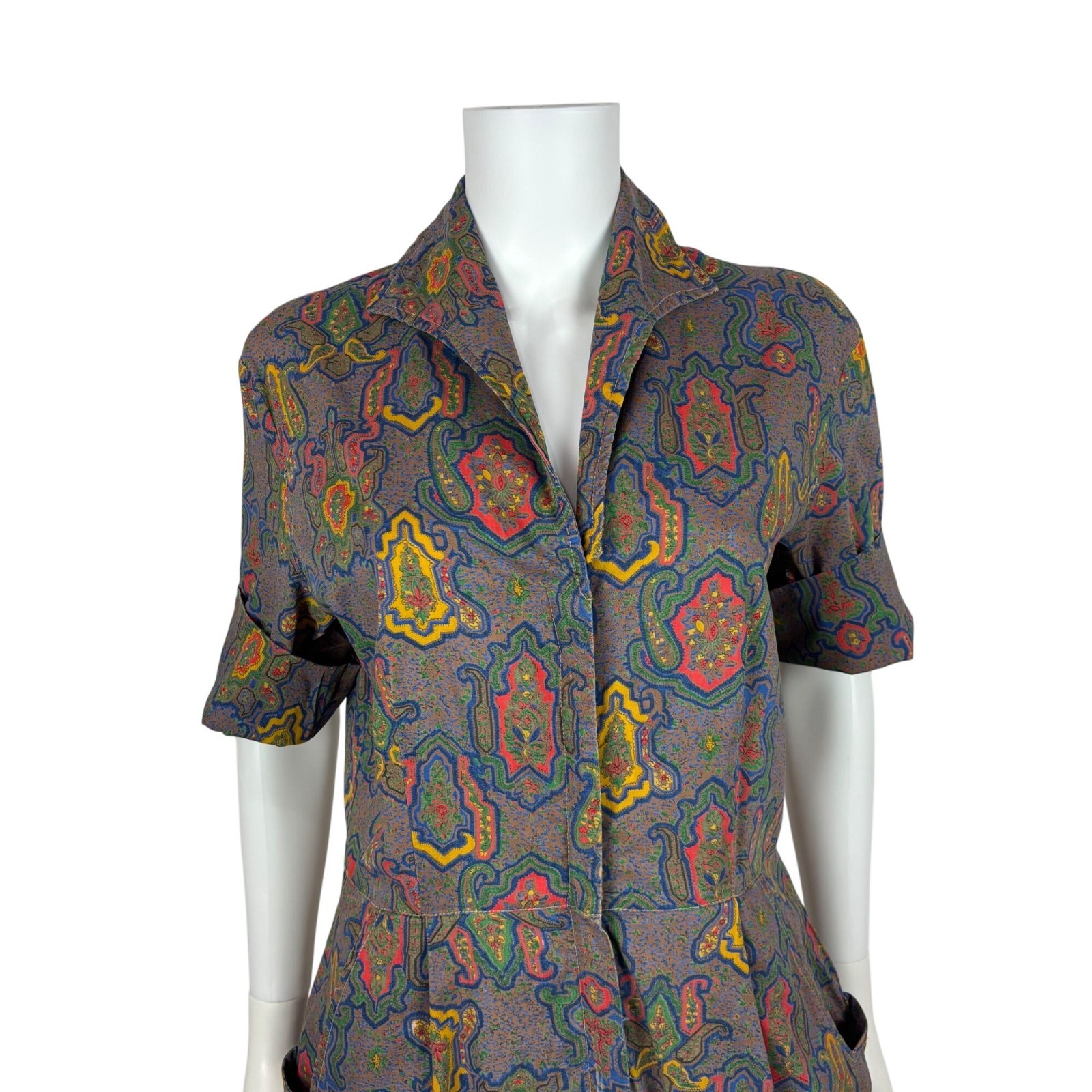 Vintage 50s Jumpsuit Womens L AS IS Multicolored Pattern Cotton Zip Up Casual