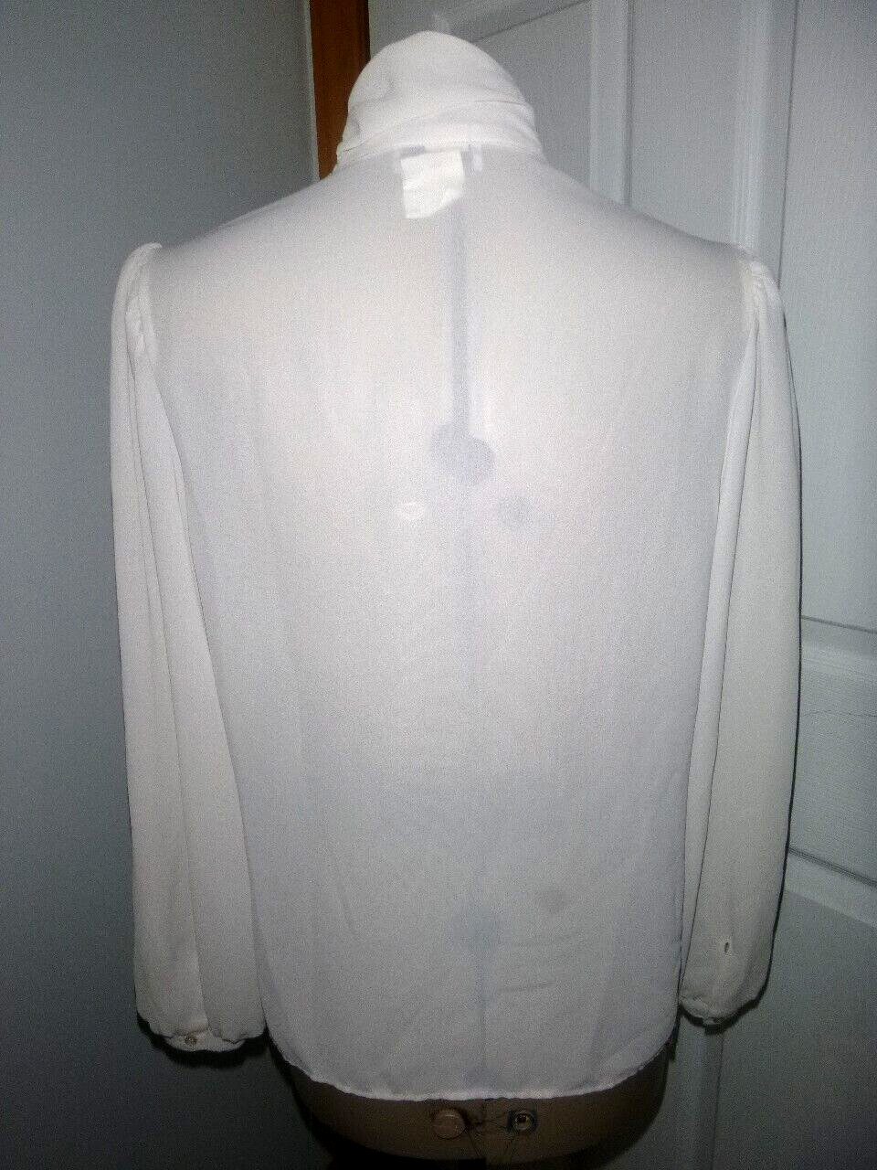 Vintage Notations Ivory High Collar Polyester Crepe Blouse Size M