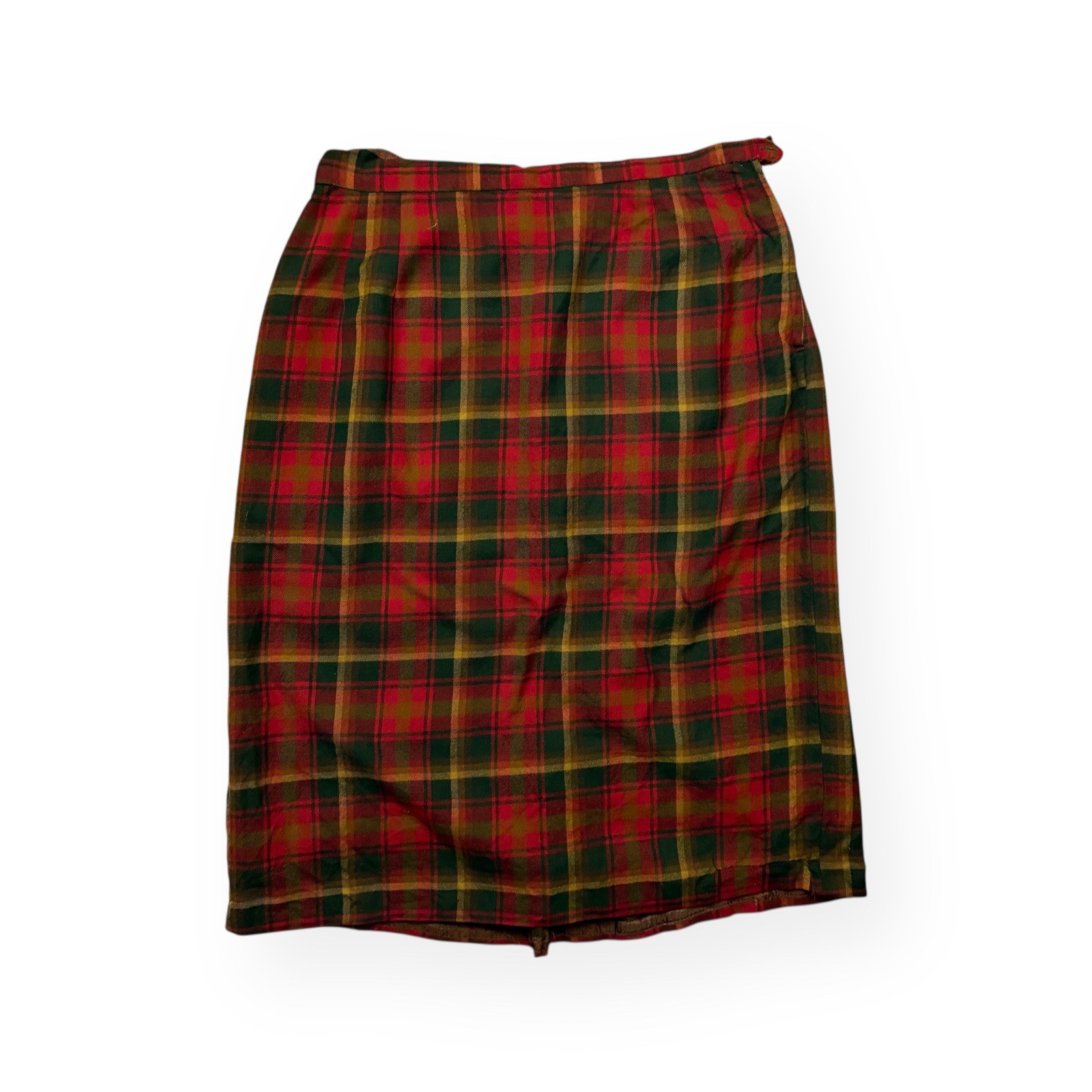 Vtg 1970s Highland Queen Maple Leaf Tartan Plaid Kilt 100% Wool Wrap Skirt 16