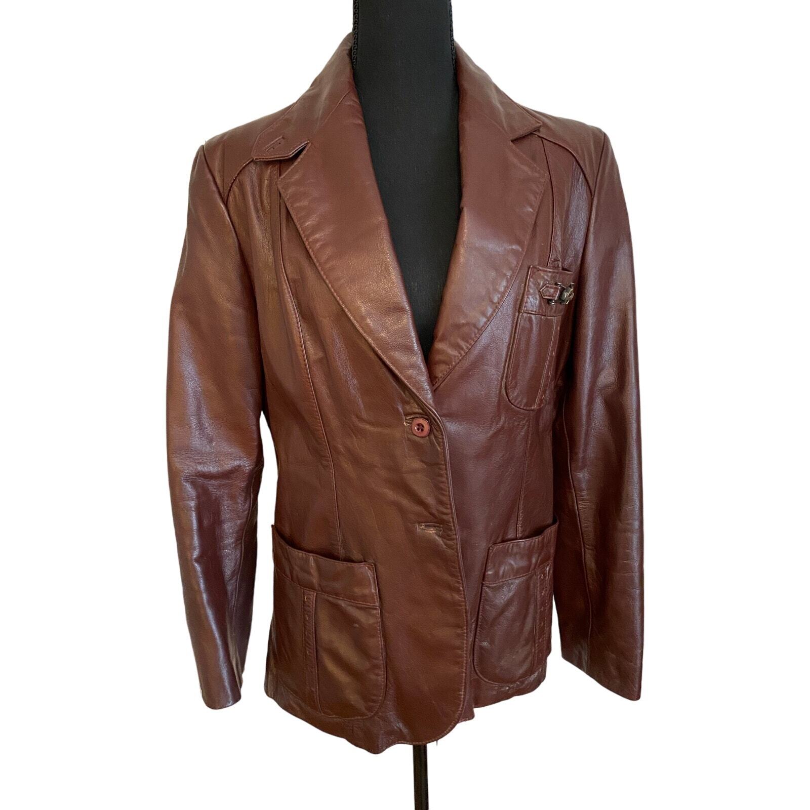Vintage Etienne Aigner Women’s Oxblood Red Leather Blazer Jacket 1970s Burgundy