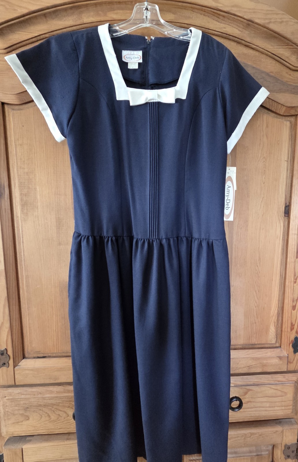 Vintage 1980’s Amy Deb Career Dress Navy Nautical Blue White Size 12 NEW $72