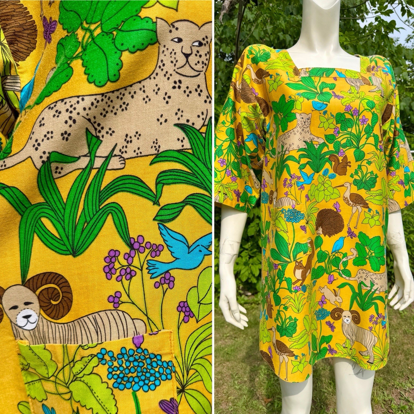 Vintage 1960s Novelty Print Animals DESIGN HOUSE? Artist Smock Apron Top Shirt