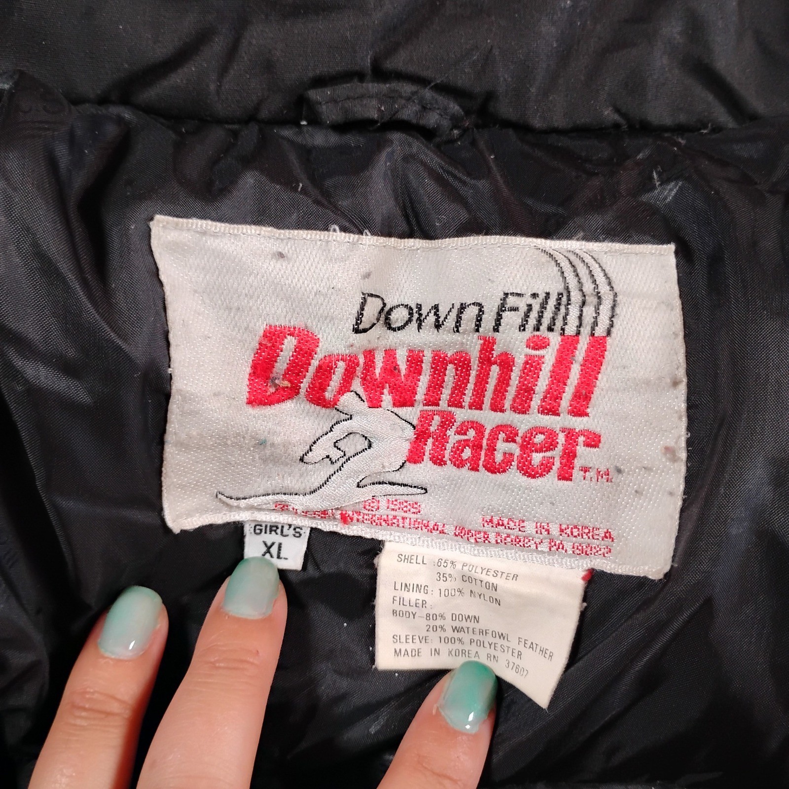 Vintage 1989 Downhill Racer Down Fill Ski Jacket Black Pink XL S