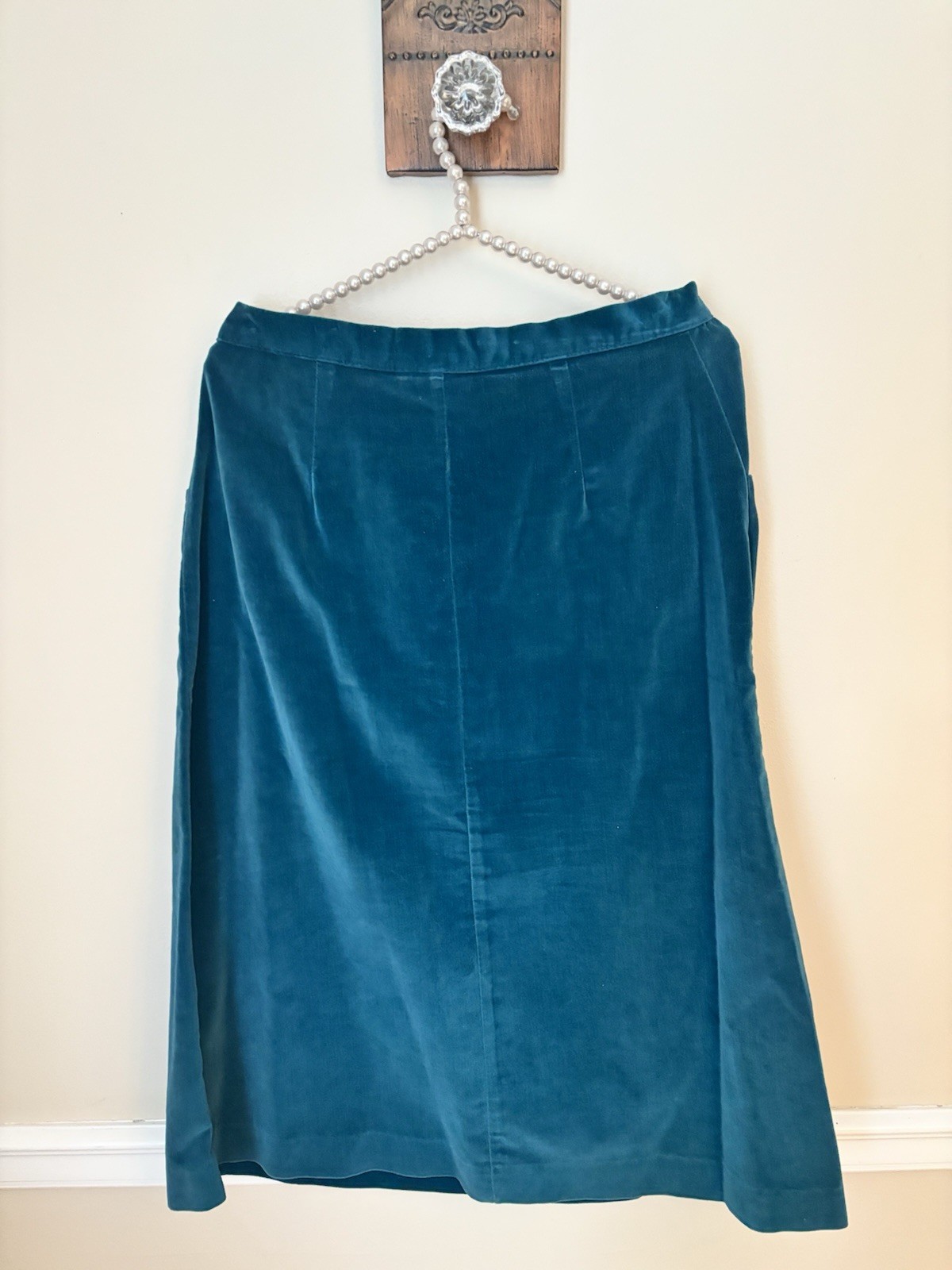 Vintage Sears Jr Bazaar Size 13 Teal Velvet Velour Skirt Retro