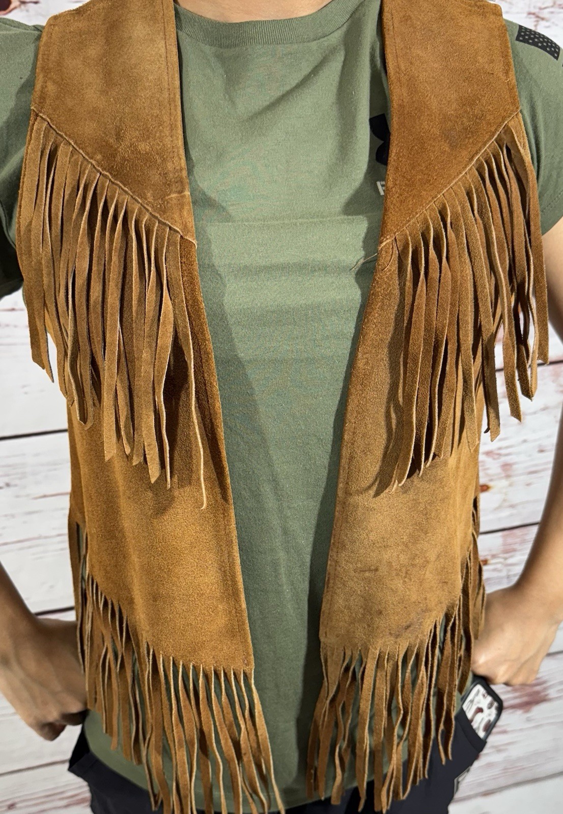 Suede Leather Vest Fringe Western Hippie motorcycle costume vintage native
