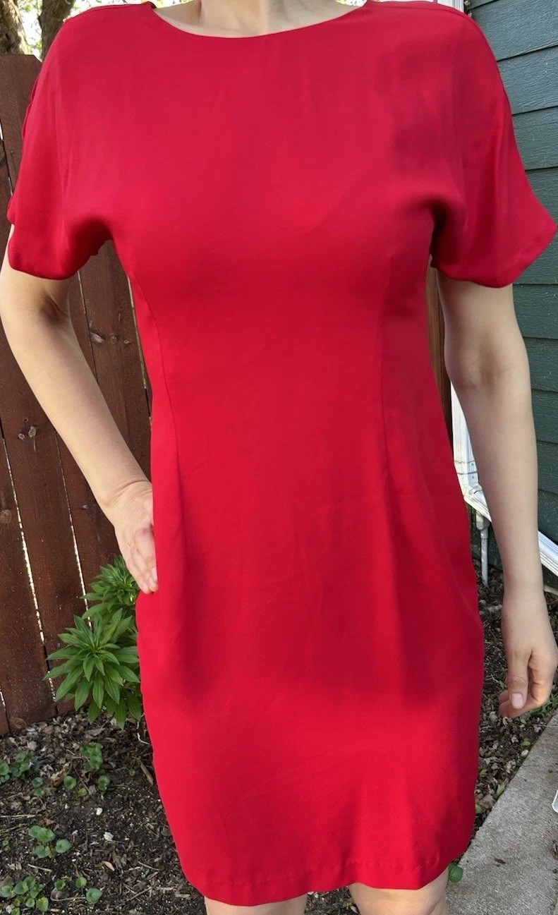 Vintage Dress Late Edition Ltd. Red Sheath Short Sleeve Size 8 Roses Romantic