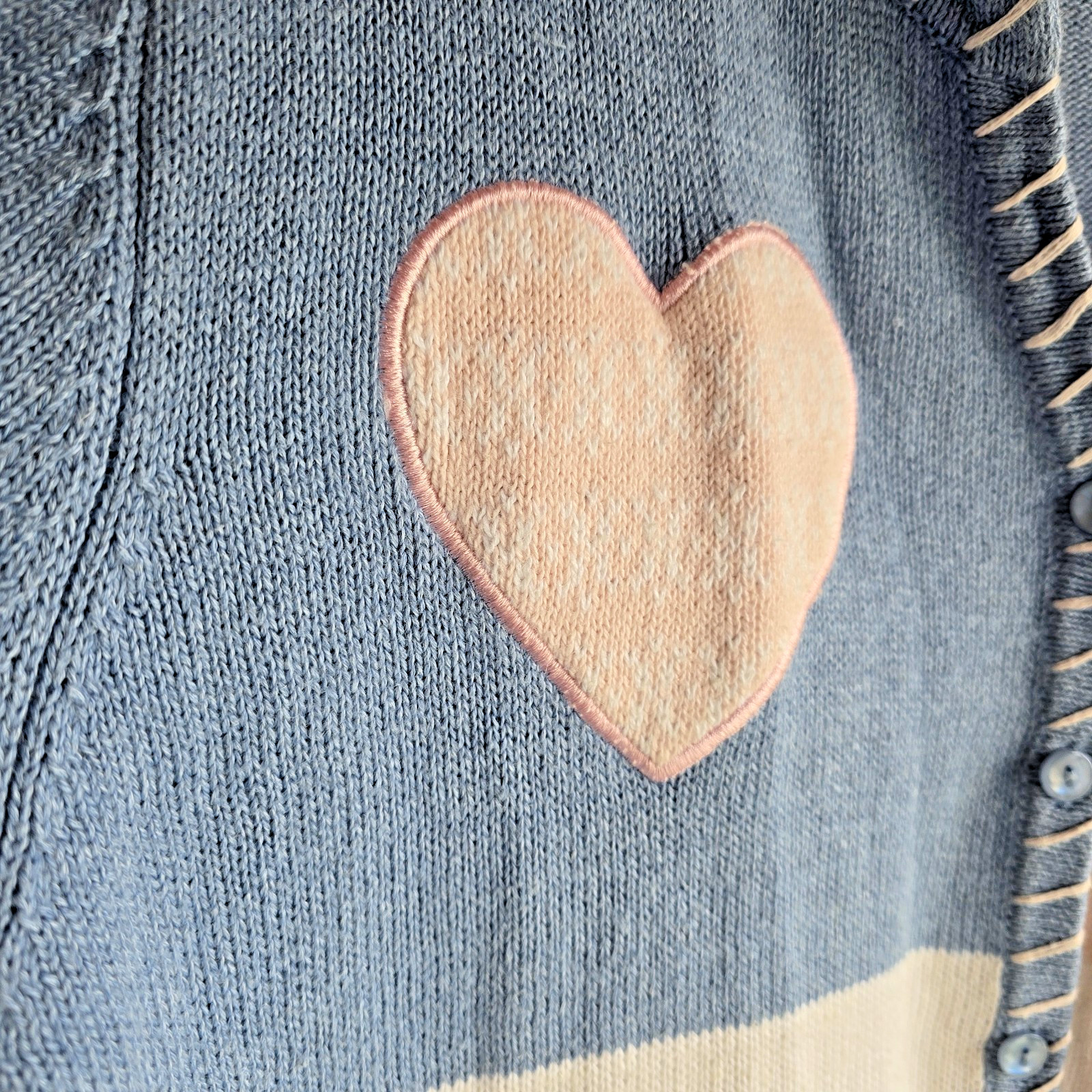 VTG CJ Banks Cardigan Sweater Sz 1X Hand Embroidered Hearts Pink Blue Cottage
