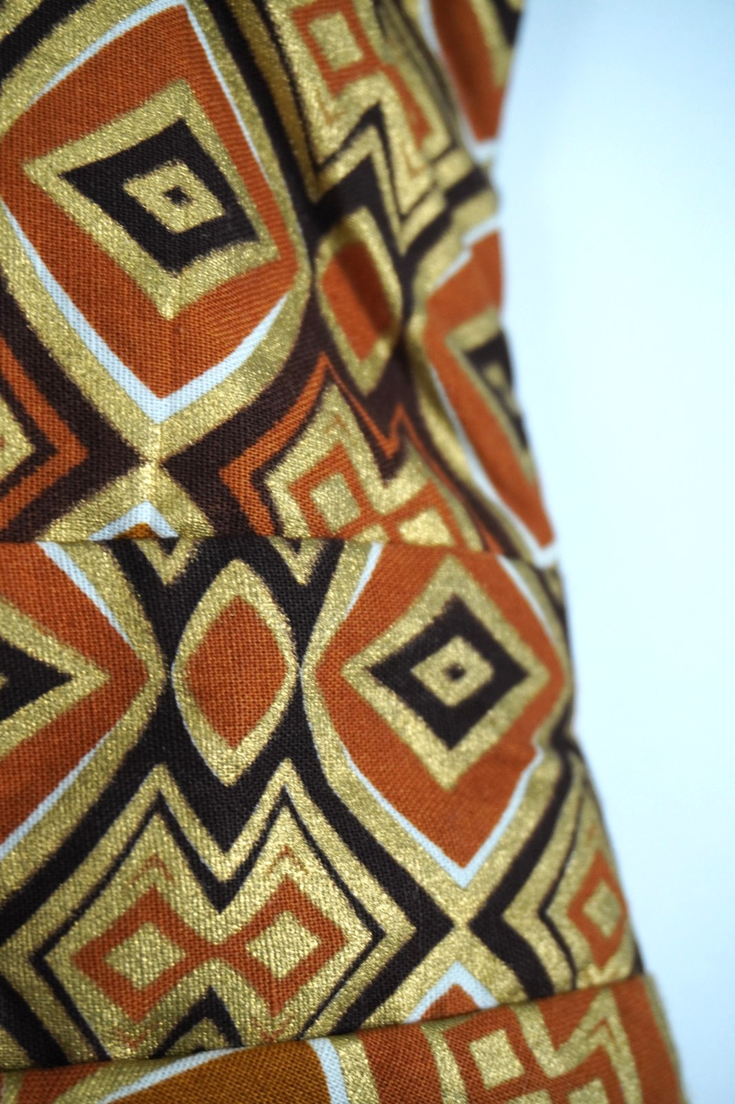 Retro 1960s Dress XS gold and brown boho retro empire style handmade Geometric