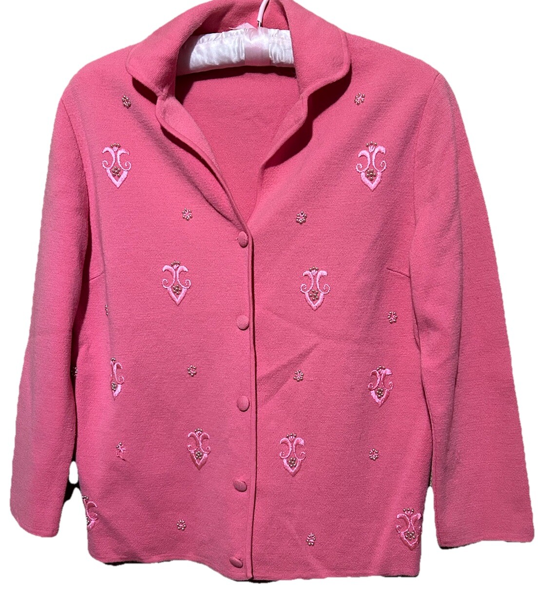 Amalfi Imports Sweater S Vintage Embroidery Beads Pink Italy Rockabilly Cardigan