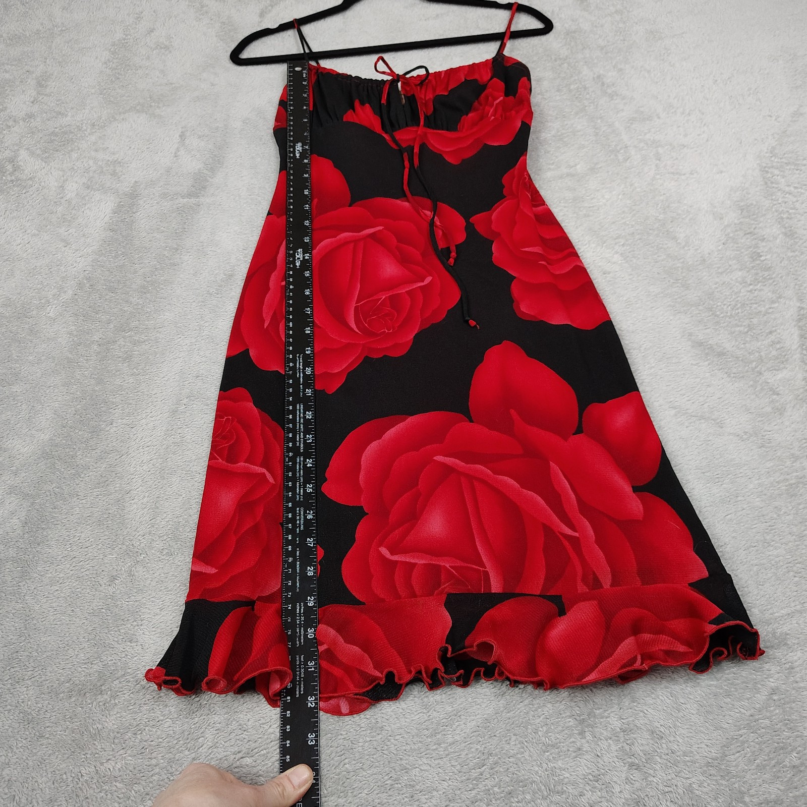 Vtg La Belle Slip Dress Mini Sz Small Y2K Babydoll Strappy Pinup USA Dark Floral