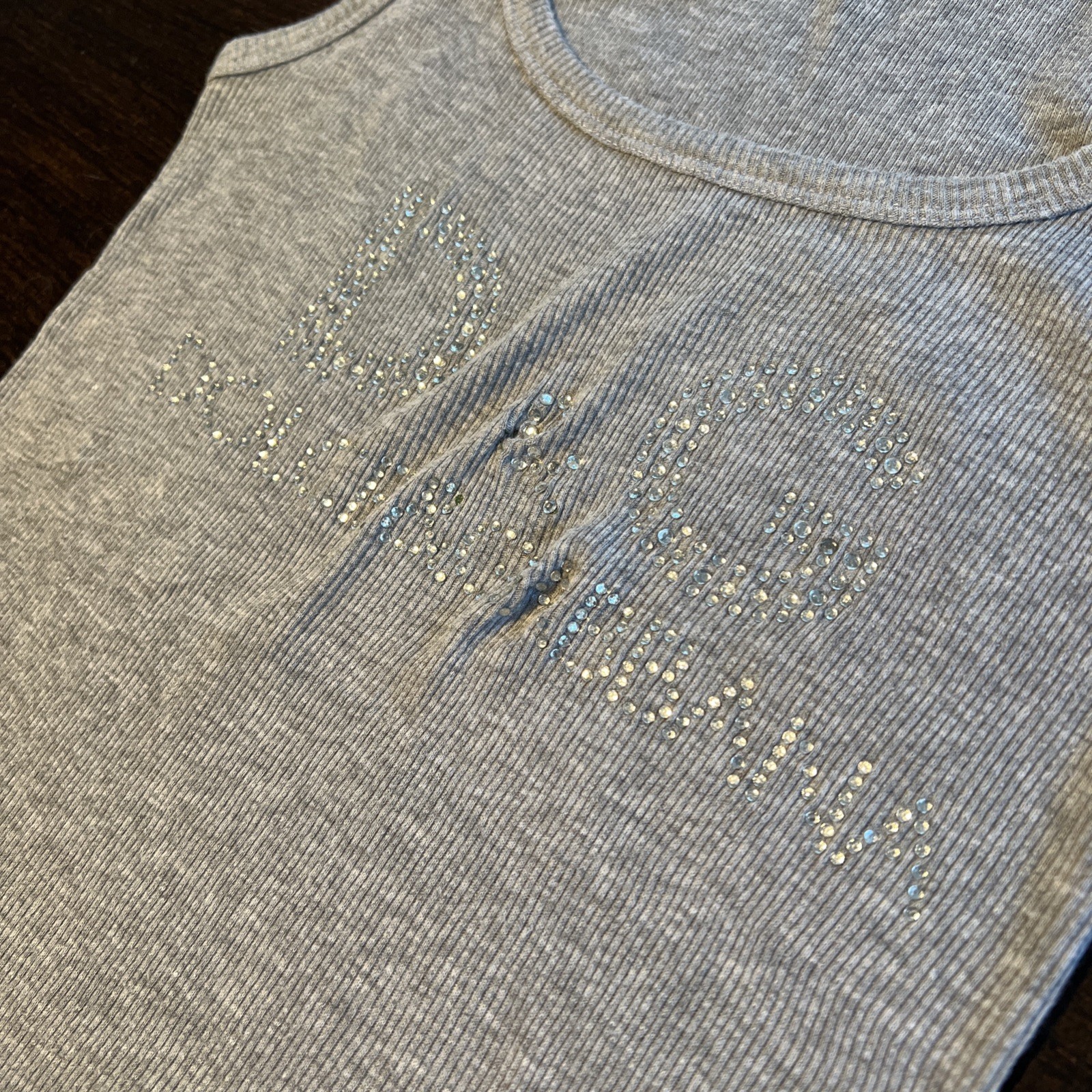 Y2K Dolce & Gabbana D&G Rhinestone Letters Spellout Logo Gray Tank Top Women XL