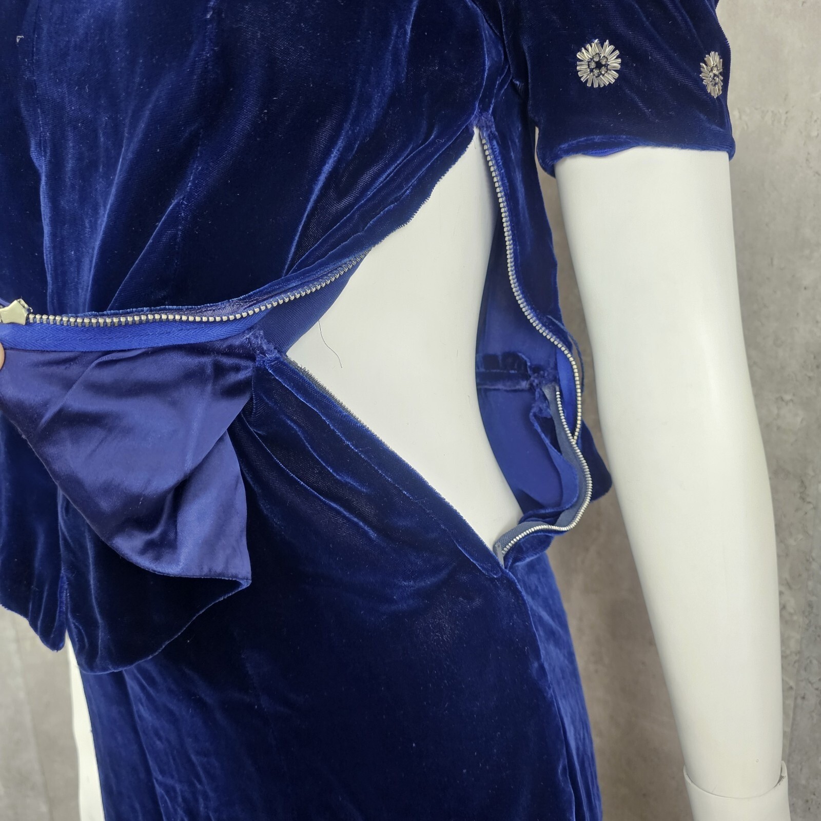 Vintage 30s Fashion Originators Guild Label Cobalt Blue Silk Velvet Peplum Dress