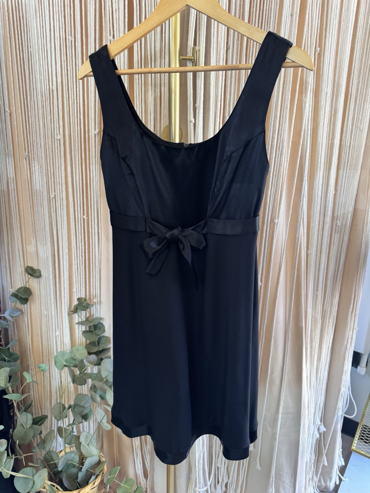 VTG 90s/Y2K LBD coquette black Empire Waist satin trim Dress Bow sleeveless mini