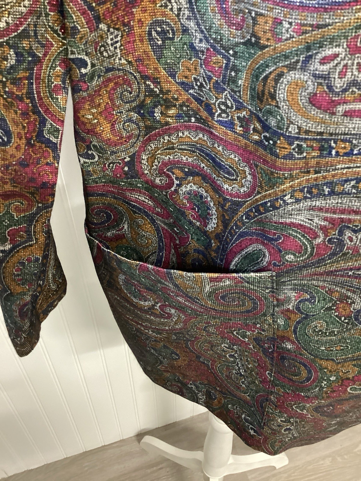 VTG Claude 80’s Print Blazer/Pocket Sz W 10 Funky Paisley Boho Y2K Metalic Rock