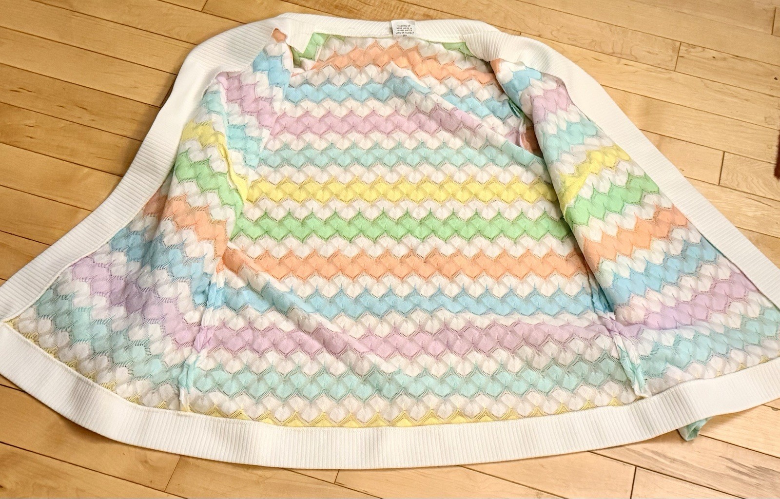 Vintage 1970s Rainbow Chevron Open Knit Cardigan Mod Textured Sweater S/M 19×21