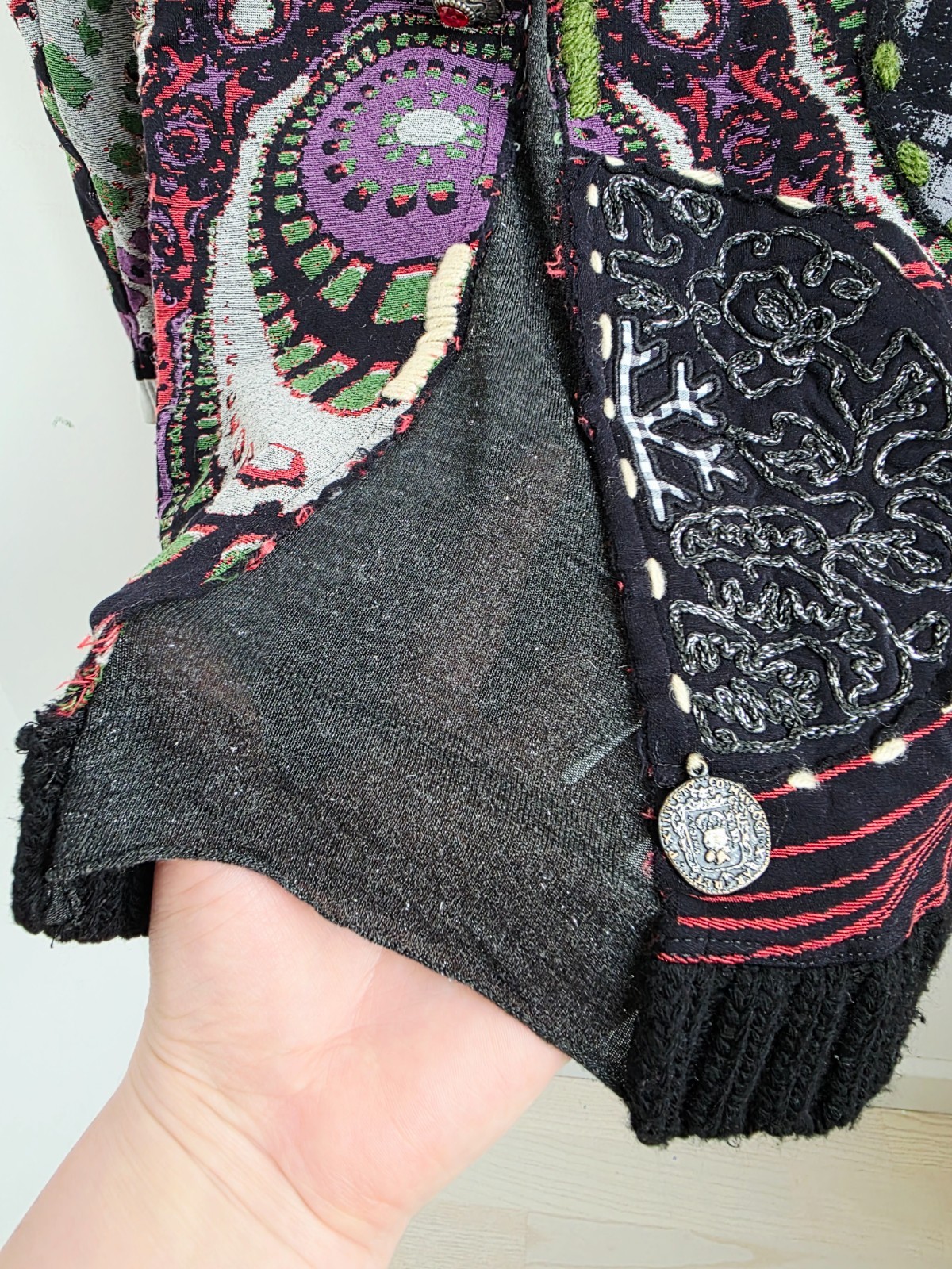 Vintage 2000s Desigual Cardigan, Colorful Patchwork Knit Jacket, Y2K Long Tunic