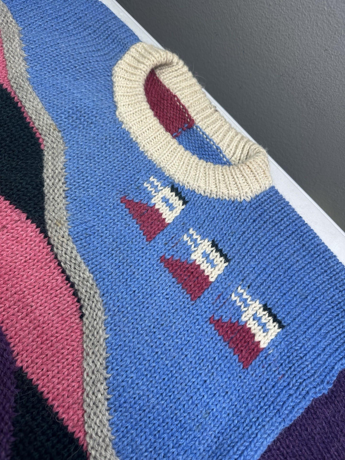VTG Sweater Alpaca Wool Knit Cottagecore Color Geometric Tribal Folk Sweater XL