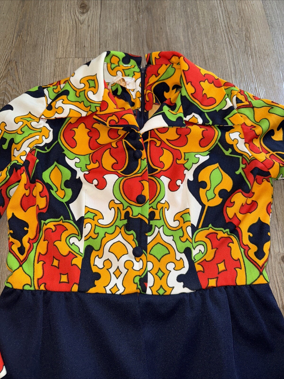 Vintage Groovy 70’s Dress Wide Collar Leslie Fay Knits Mod Baroque Size Medium