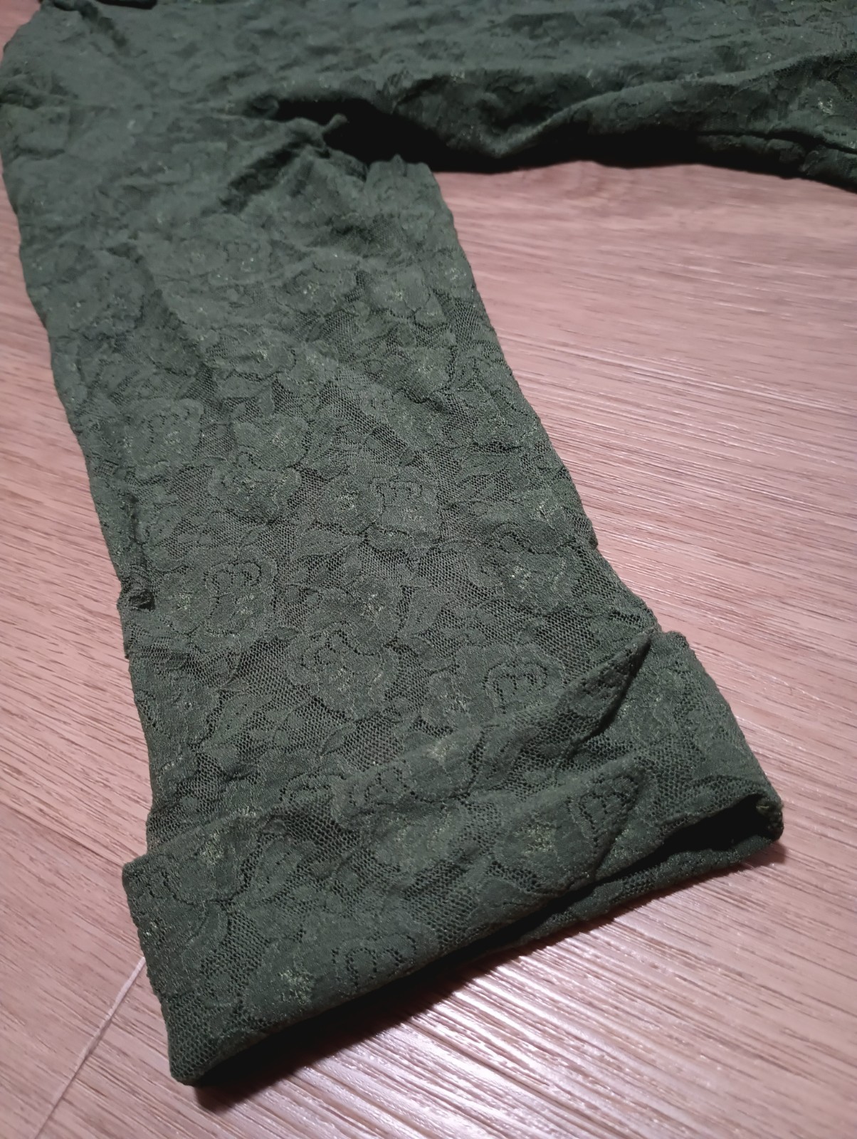Vtg Y2K JKLA CALIFORNIA Olive Army Green Stretch Rose Floral Lace Sheer Top L