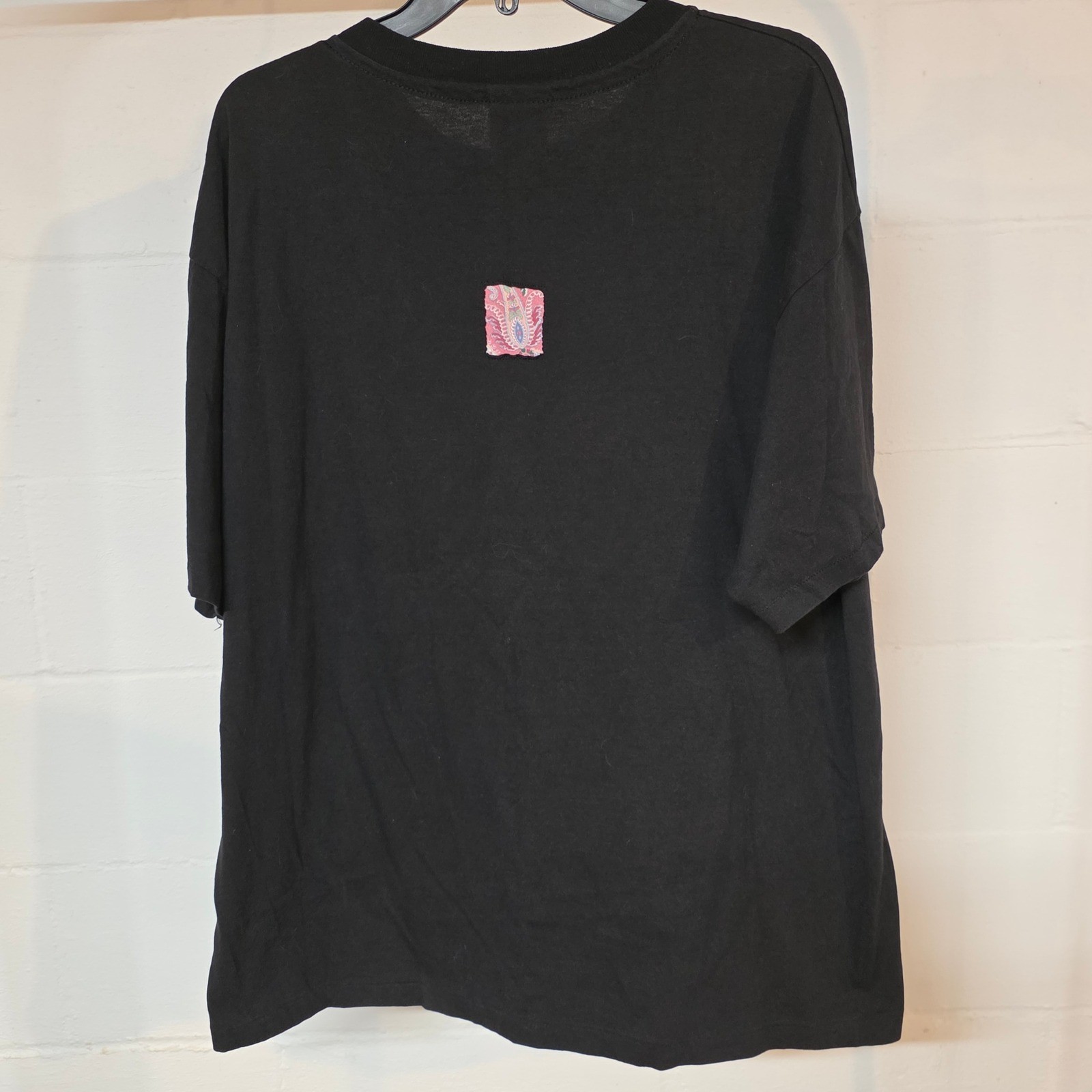 Vintage Hanes Her Way Black Floral Patchwork Graphic T-Shirt XL Cotton 90s Boho