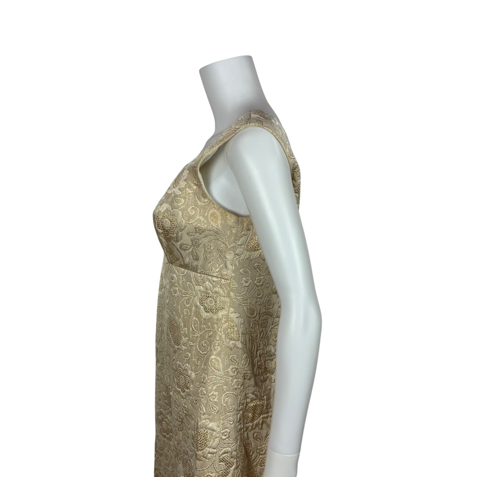 Vintage 60s Brocade Dress Womens Small Gold Floral Cocktail Shift