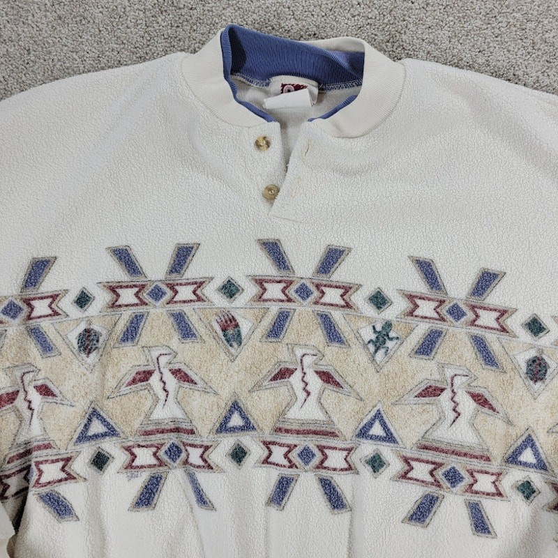 Vintage 90’s Art Unlimited Aztec Sweatshirt Womens M White Brown Phoenix Fleece