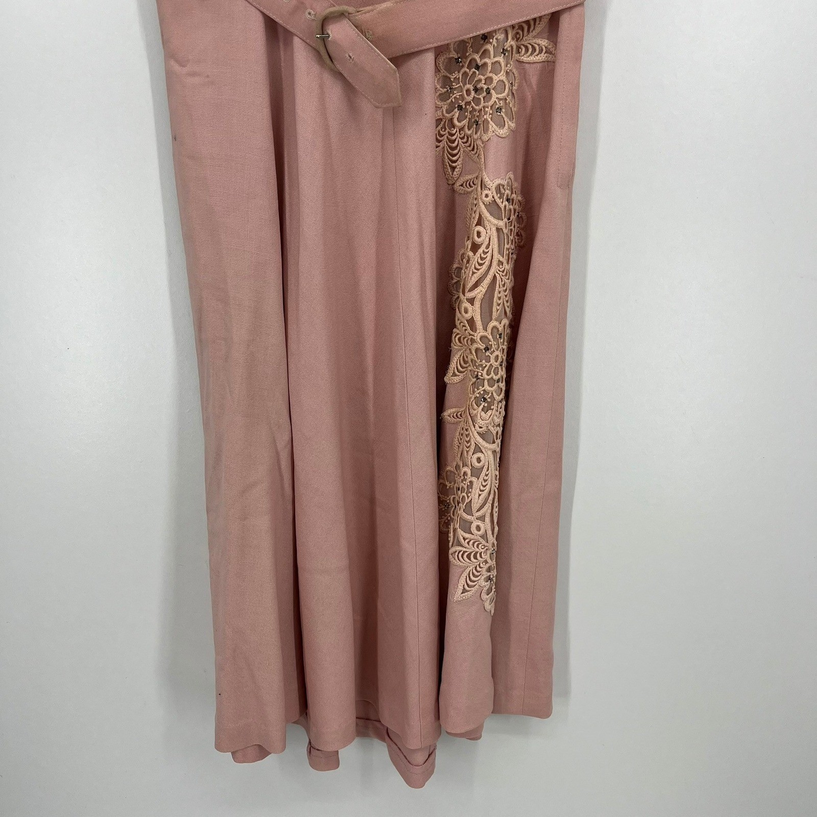 Vintage Chumley Charles F Berg Rose Pink Lace Applique Belted Dress 1950s Retro
