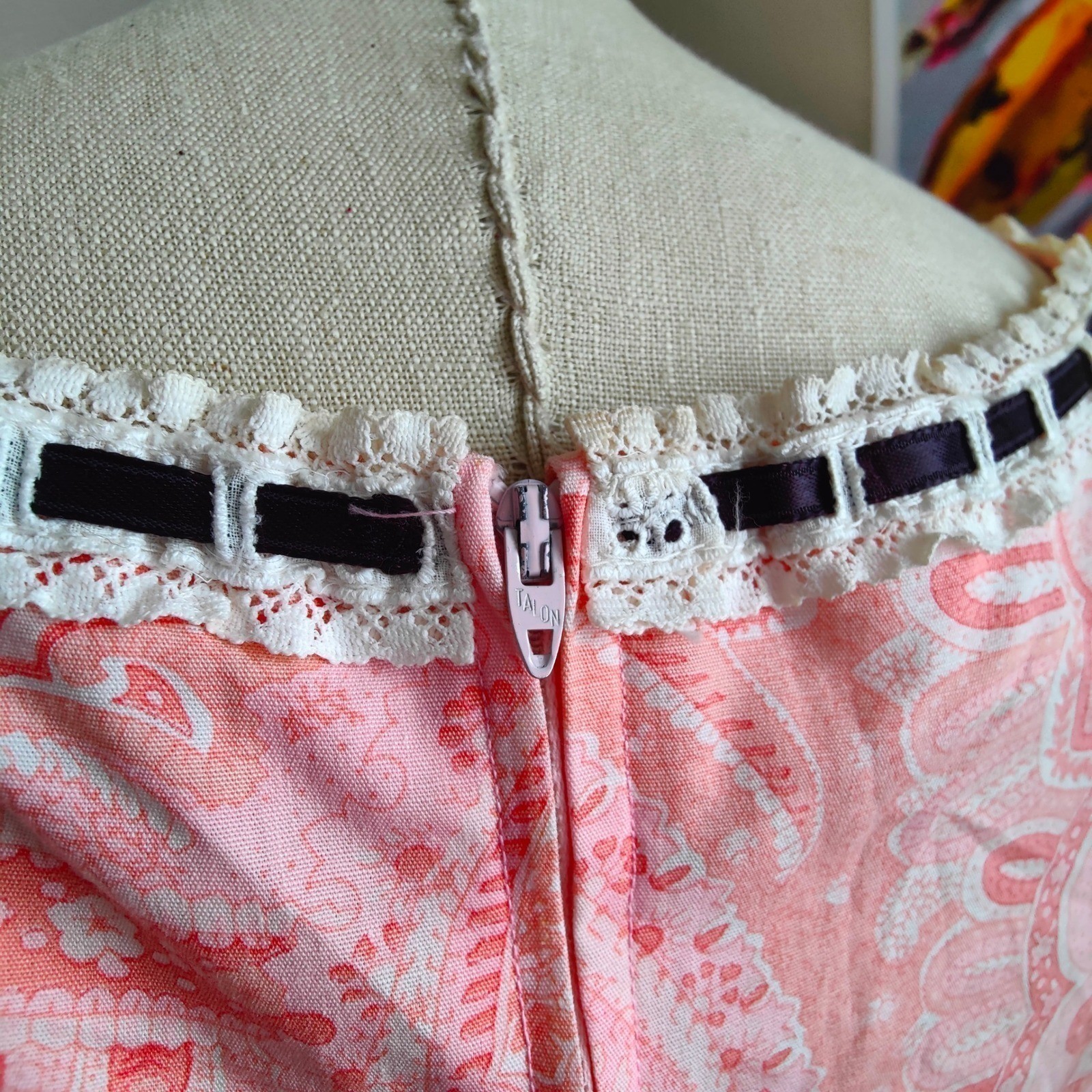 Vintage 60s 70s Handmade Pink Paisley Dress Square Dance Circle Prairie Western