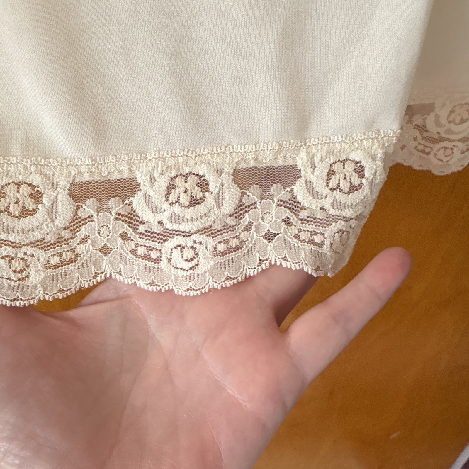Vintage Lorraine Ivory Nylon Slip Dress, Lace Fabric & Lace Trim, Size 34 EUC