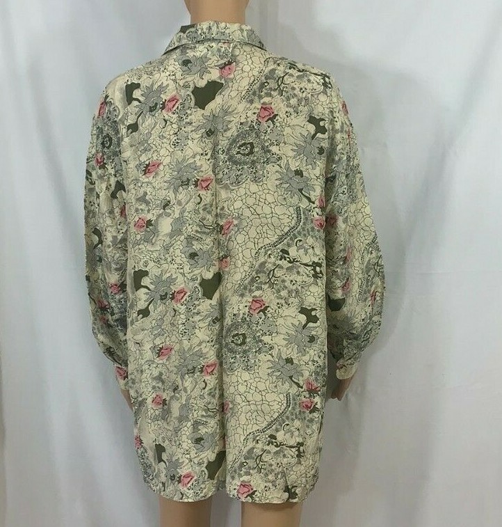 Women Claudia Richard Silk Floral Long Sleeve Shirt Blouse Button Up Floral Sz L
