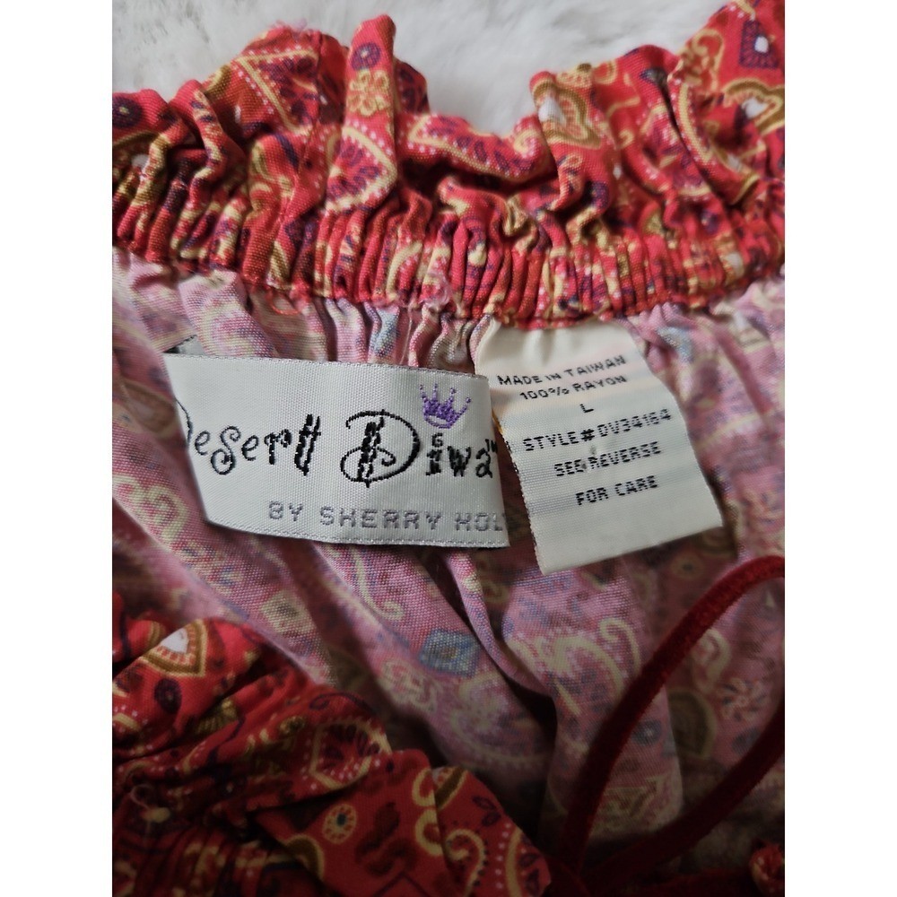 Vtg 90s Desert Diva by Sherry Holt Red Paisley Peasant Top L Western Cottagecore