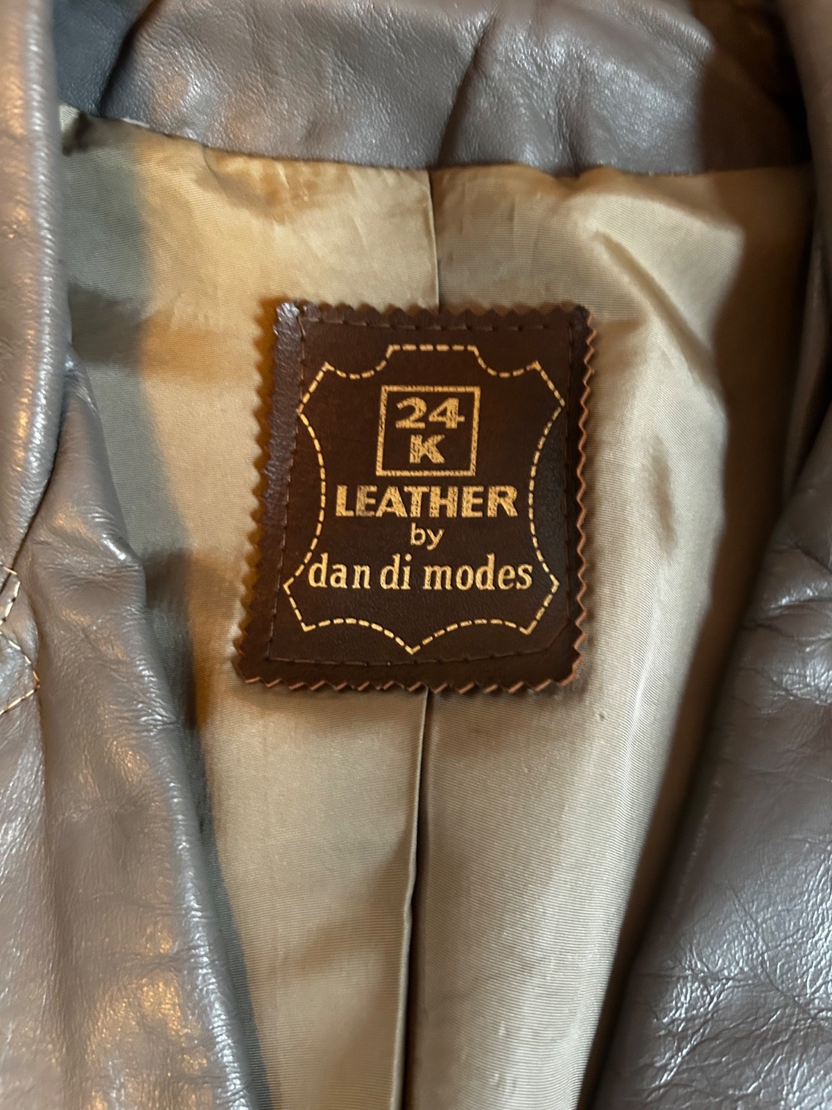 Vintage 24K Leather Dan Di Modes Coat Gray Full Length Trench Coat