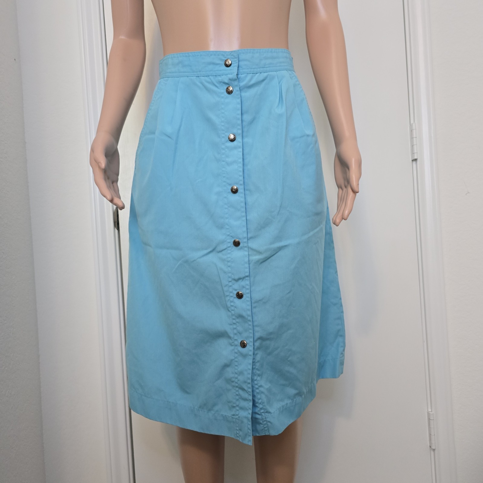 VTG Hunter’s Glen Pastel Blue Button Front A-line Skirt Sz 9/10 Retro Preppy Y2K