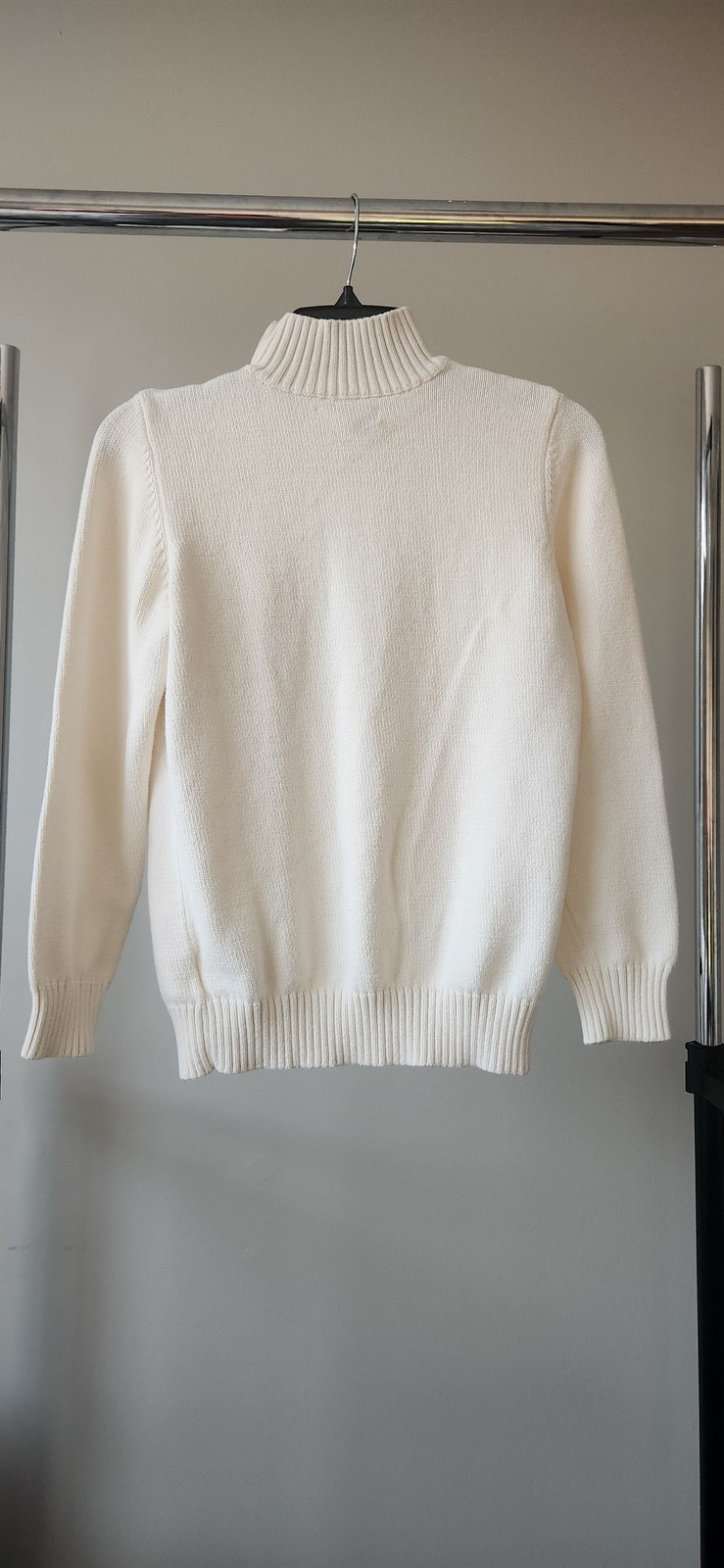 Liz Claiborne Size Petite Mock Neck Sweater Cream Gold Button Pullover PL