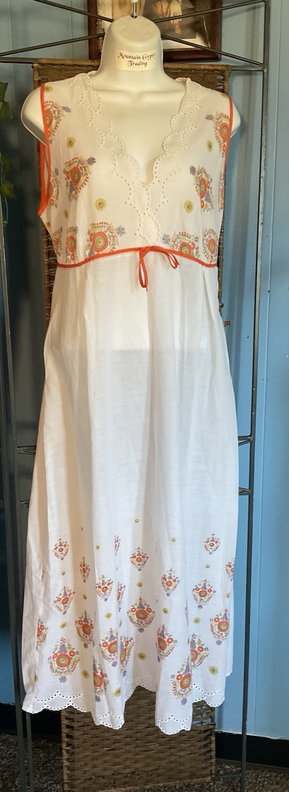 Vintage Night Gown / Dress Cotton With Flowers Tie In The Back Circa 1970’s Boho