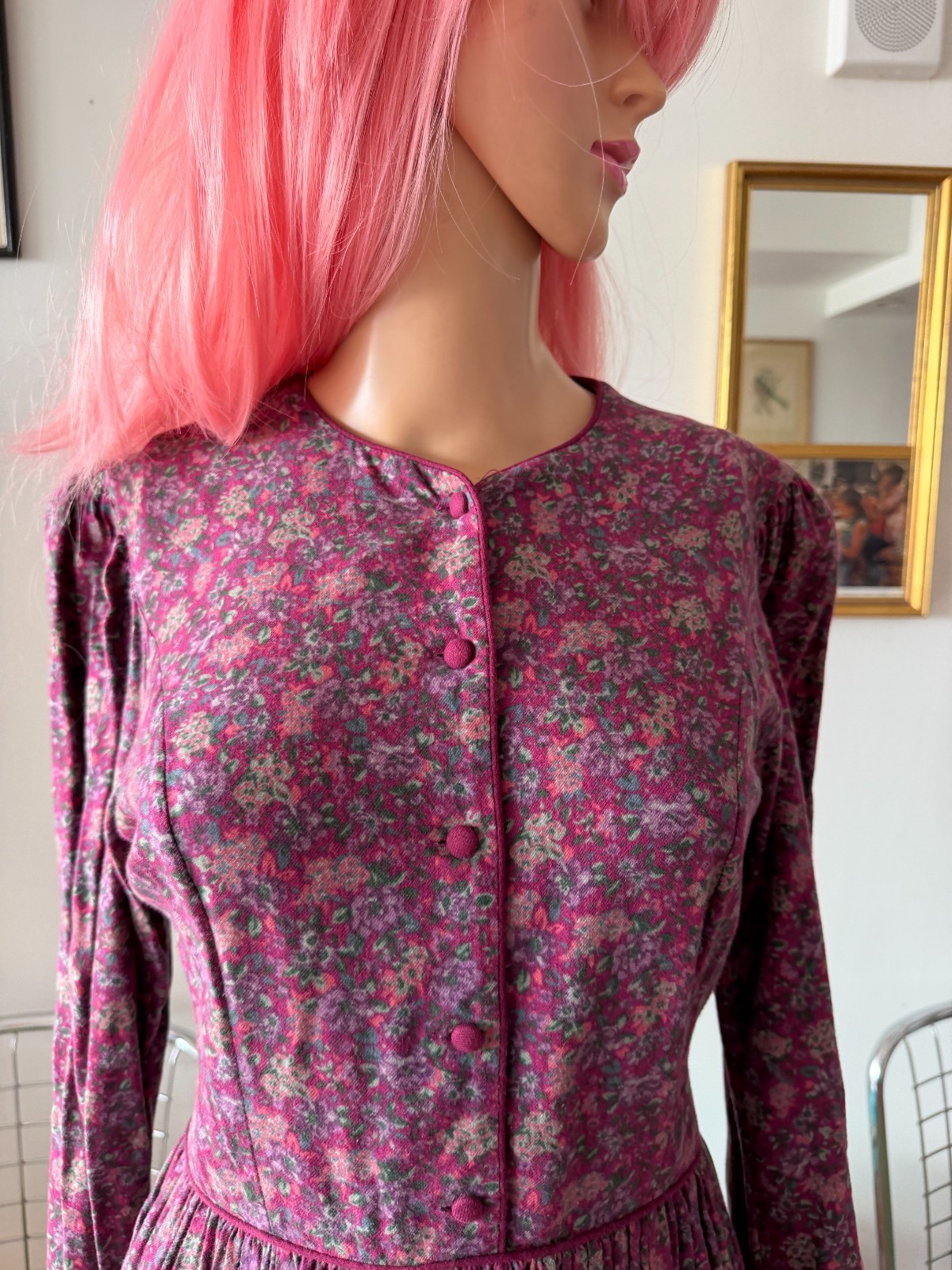 🧵 Vtg 80s Laura Ashley Puff Sleeve Rose Garden Prairie Cottagecore Dress M